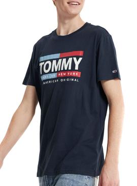 T-Shirt Logo Boîte Tommy Jeans Marin pour Homme