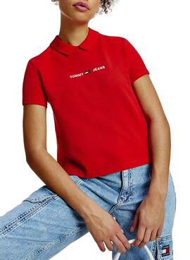 Polo Tommy Jeans Linear Logo Rouge pour Femme