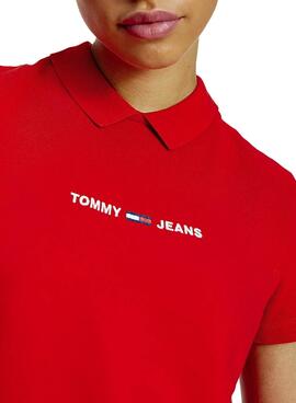 Polo Tommy Jeans Linear Logo Rouge pour Femme