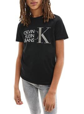T-Shirt Logo hybride Calvin Klein Noire pour Garçon