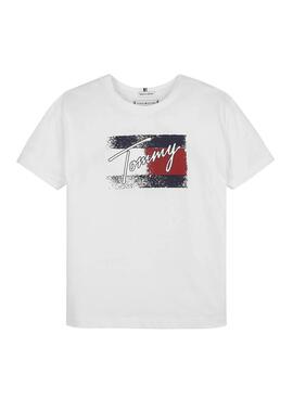 T-Shirt Tommy Hilfiger Flag Imprimer Blanc Fille