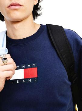 T-Shirt Tommy Jeans Small Flag Bleu marine pour Homme