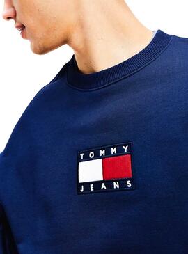 Sweat Tommy Jeans Small Flag Bleu marine pour Homme