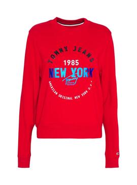 Sweat Tommy Jeans New York Rouge pour Femme