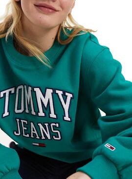 Sweat Tommy Jeans Collegiate Vert pour Femme