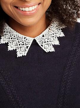 Pull Naf Naf Bleu marine Crochet Collier pour Femme