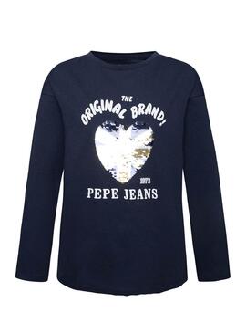 T-Shirt Pepe Jeans Lara Bleu marine pour Fille