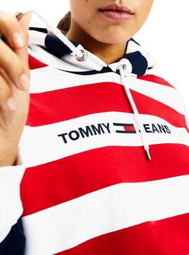 Sweat Tommy Jeans Multistripe Rouge pour Femme