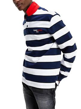 Polo Tommy Jeans Rayures Bleu y Blanc pour Homme