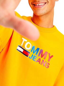 Sweat Tommy Jeans Logo Crew Jaune Homme