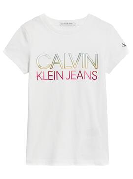 T-Shirt Calvin Klein Gradient Logo Blanc Fille