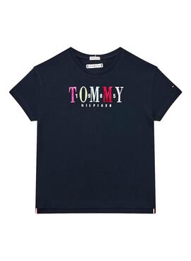 T-Shirt Tommy Hilfiger Multi Text Sateen Bleu marine