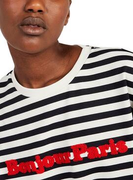 T-Shirt Naf Naf Rayures Noire Blanc pour Femme
