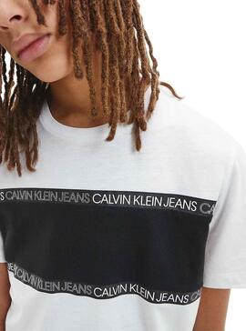 T-Shirt Calvin Klein Logo Tape Blanc pour Garçon