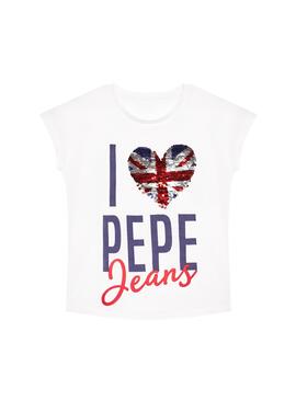 T-Shirt Pepe Jeans Maca Optic Blanc pour Fille