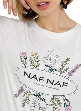 T-Shirt Naf Naf Flores Blanc pour Femme