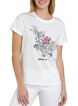 T-Shirt Naf Naf Hapiness Blanc pour Femme