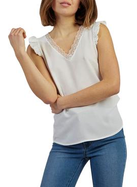 T-Shirt Naf Naf Puntillas Blanc pour Femme