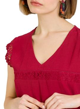 T-Shirt Naf Naf Puntillas Rouge pour Femme