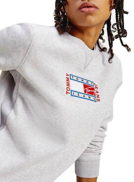 Sweat Tommy Jeans Timeless Flag Gris Femme