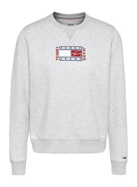 Sweat Tommy Jeans Timeless Flag Gris Femme
