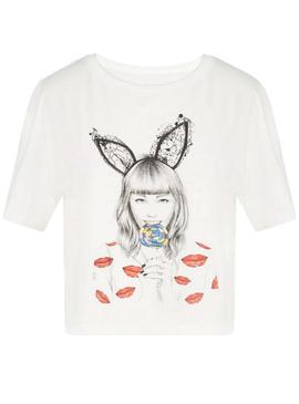 T-Shirt Naf Naf avec illustration Blanc pour Femme