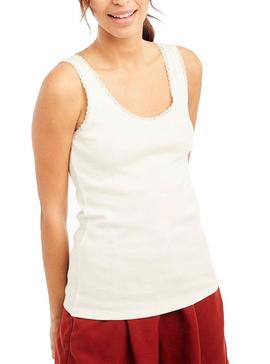 T-Shirt Naf Naf Puntillas Blanc pour Femme