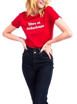 T-Shirt Message Naf Naf Rouge pour Femme