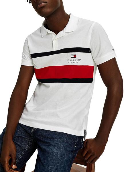 Polo Tommy Hilfiger Chest Stripe Blanc Homme